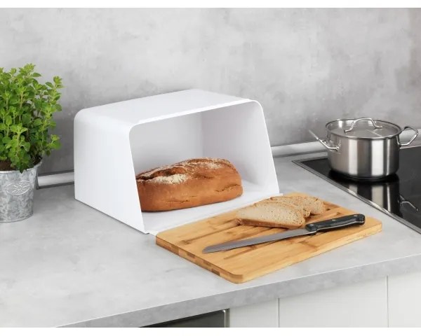WENKO 54099100 - Chlebovnica KUBO 35 x 26,5 cm biela/hnedá