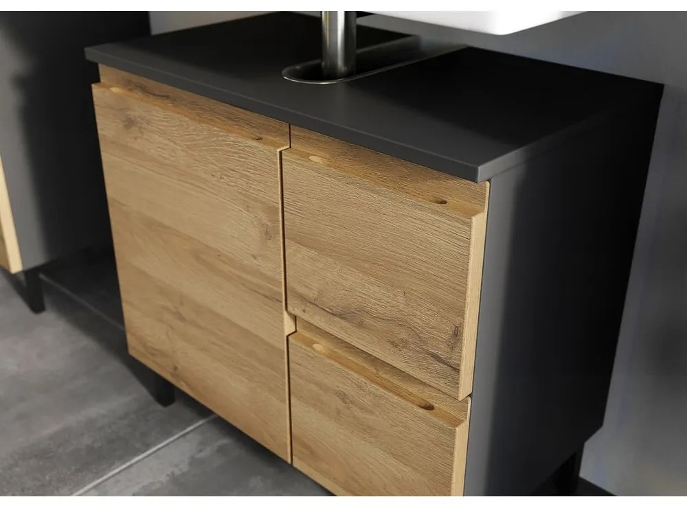 Tmavosivá skrinka pod umývadlo v dekore duba 60x56 cm Salinas - Germania