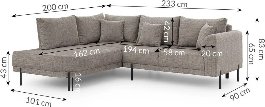 Taupe ženilková rohová pohovka (ľavý roh/do L) Mauris – Ropez