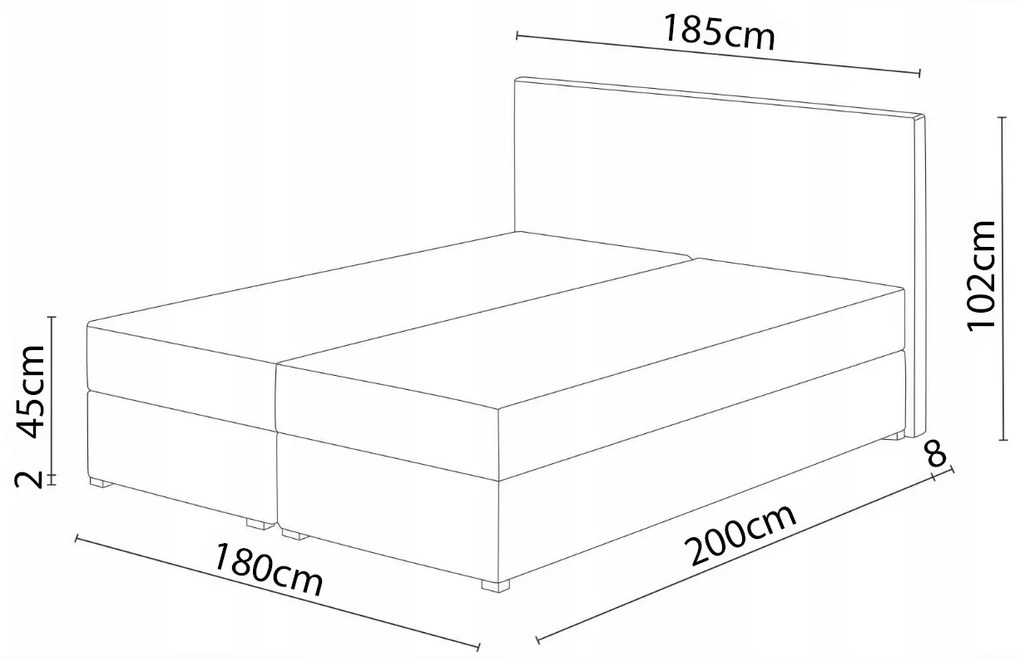 Kontinentálna posteľ 180x200 cm Mimosa (melíorvaná sivá + čierna) (s roštom a matracom). Vlastná spoľahlivá doprava až k Vám domov. 1007813