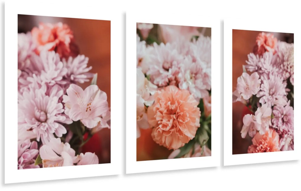 Gario Sada plagátov Kvitnúce jesenné kvety - 3 dielna Farba rámu: Rustikálna, Veľkosť: 135 x 63 cm