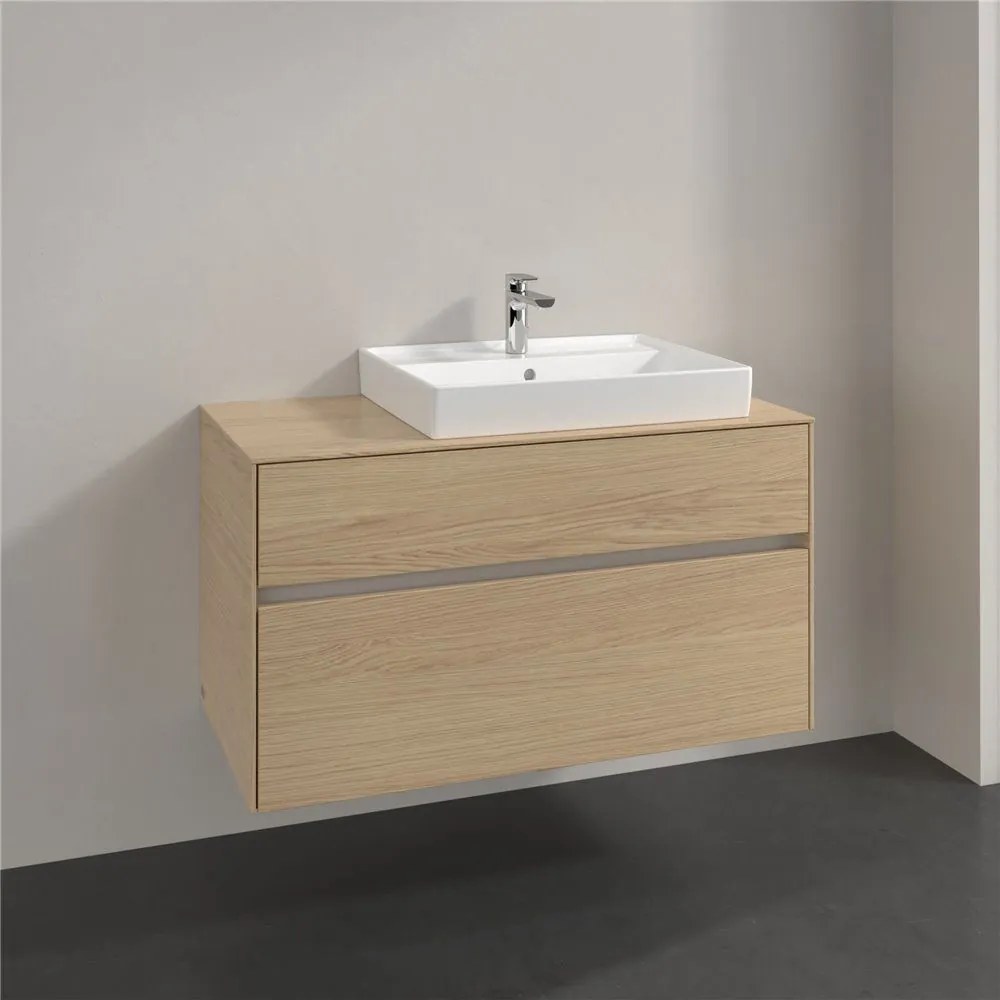 VILLEROY &amp; BOCH Collaro závesná skrinka pod umývadlo na dosku (umývadlo vpravo), 2 zásuvky, 1000 x 500 x 548 mm, Nordic Oak, C01800VJ