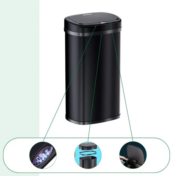 Bezdotykový Jumbo odpadkový kôš 58l čierna USB kábel zdarma