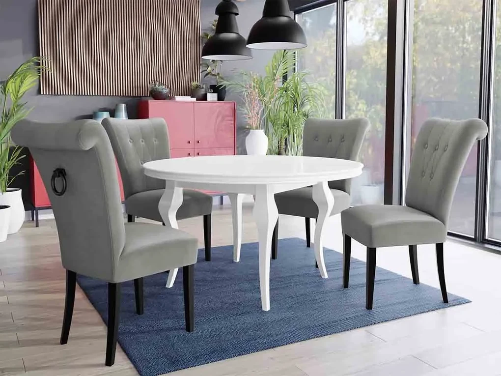 Stôl Julia FI 120 so 4 stoličkami ST65, Farby: čierny, Farby:: biely lesk, Potah: Magic Velvet 2216