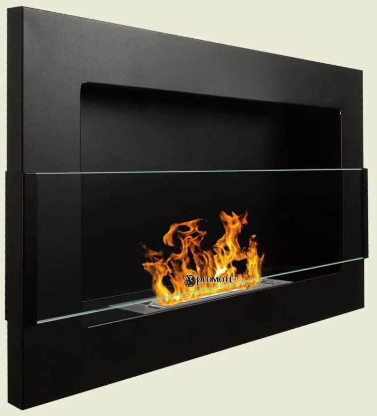 Závesný biokrb na stenu EOS ČIERNY MAT SO SKLOM 65x40x12