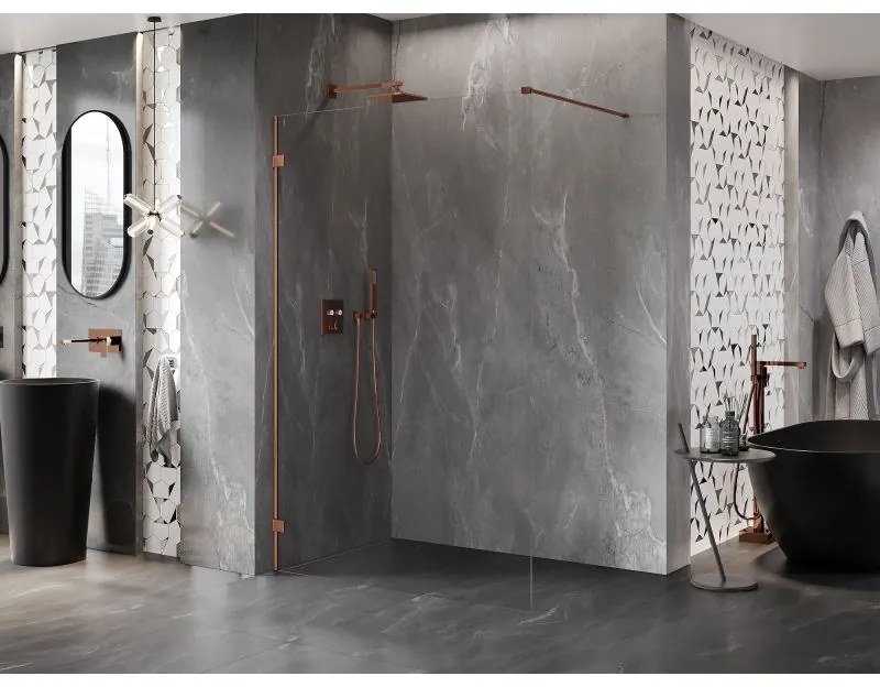 Mexen Lunar sprchová stena ľavá 130 x 200 cm, 8mm číre sklo, ružové zlato, 830-130-000-60-00-L