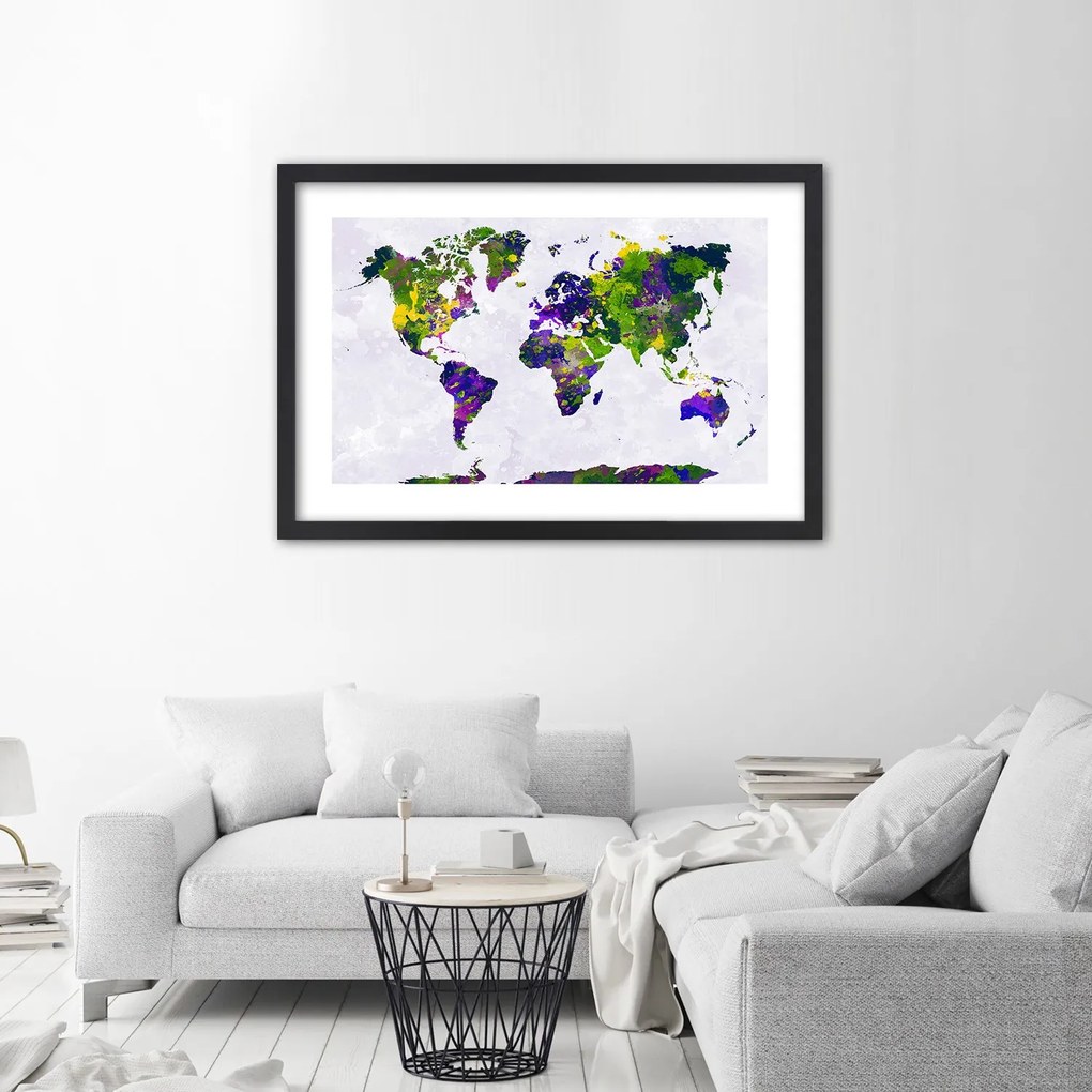 Gario Plagát Maľovaná mapa sveta Farba rámu: Bez rámu, Rozmery: 60 x 40 cm