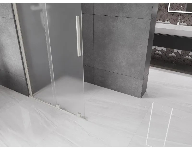 Mexen Velar, sprchová zástena s posuvnými dverami Walk-in 80 x 200 cm, 8mm sklo námraza, brúsená oceľ, 871-080-000-33-97
