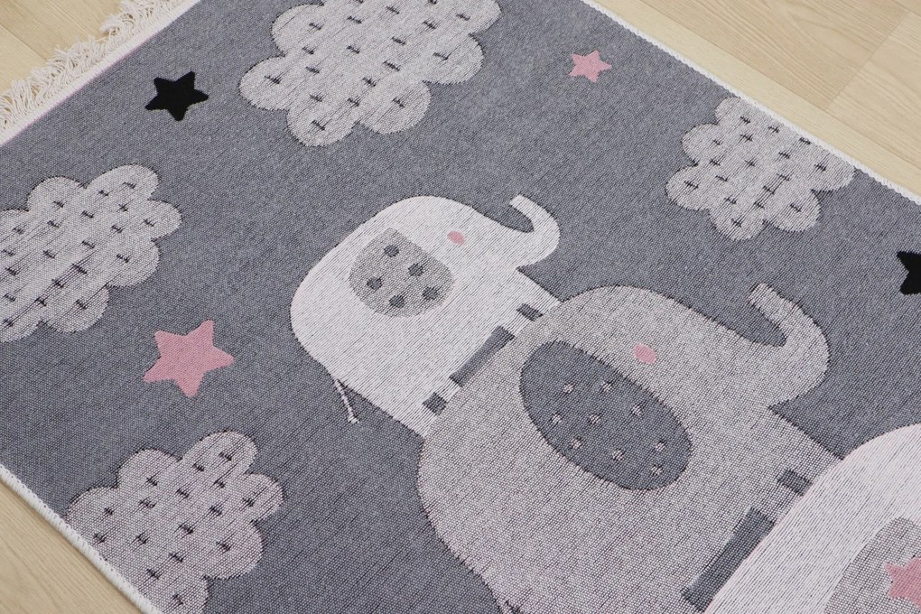 Praktik home, TRHÁK: Detský kusový koberec Natur Slony, 80x150, šedá, detská izba