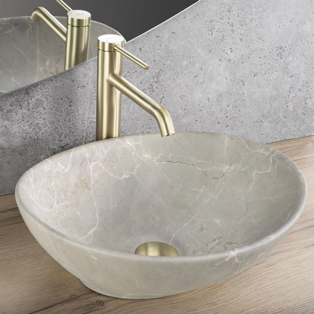 Keramické umývadlo na dosku REA SOFIA BEIGE 41x34,5 cm, mramor