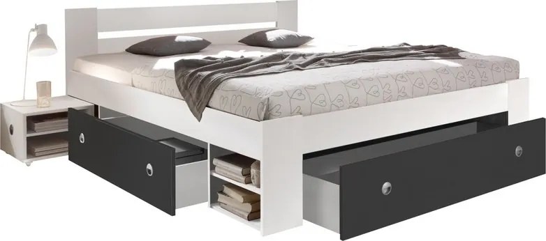 Posteľ s nočnými stolikmi Stefan 140x200 cm, biela/grafit