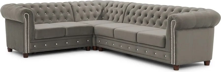 Sivá zamatová rozkladacia rohová pohovka (ľavý roh/do L) York Blik – Ropez