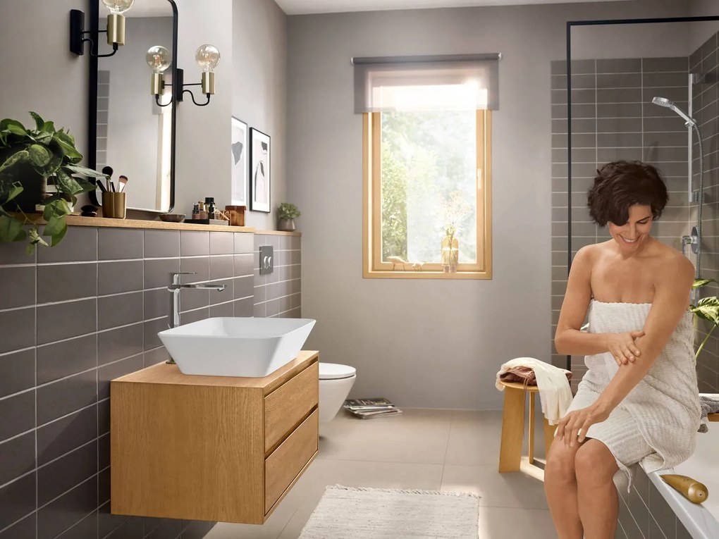 Hansgrohe Rebris E, vysoká umývadlová batéria 240 s odtokovou súpravou s tiahlom, CoolStart, EcoSmart, chrómová, HAN-72591000