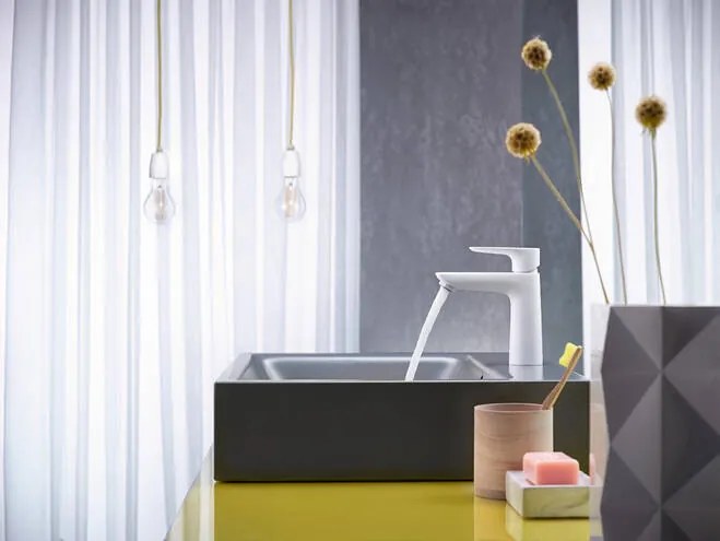 Hansgrohe Talis E, umývadlová batéria 110 s odtokovou súpravou s ťahadlom, biela matná, HAN-71710700