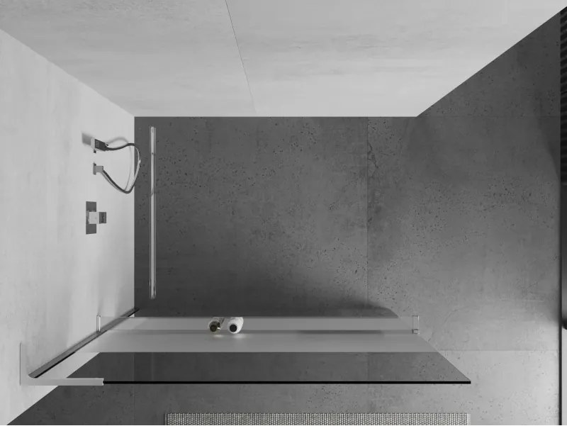 Mexen Kioto+ L, sprchová zástena Walk-In s poličkou a vešiakom 110 x 200 cm, 8mm číre sklo-námraza, chrómový profil, 800-110-123-01-35
