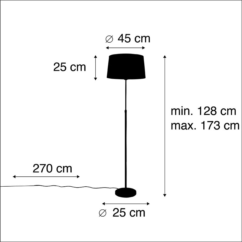 Stojaca lampa čierna s čiernym ľanovým tienidlom 45 cm nastaviteľná - Parte
