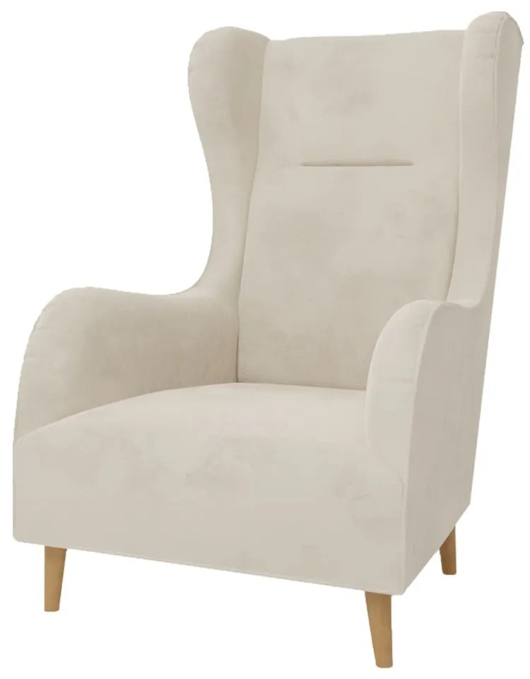 Krémové zamatové kreslo ušiak Carole – Ropez
