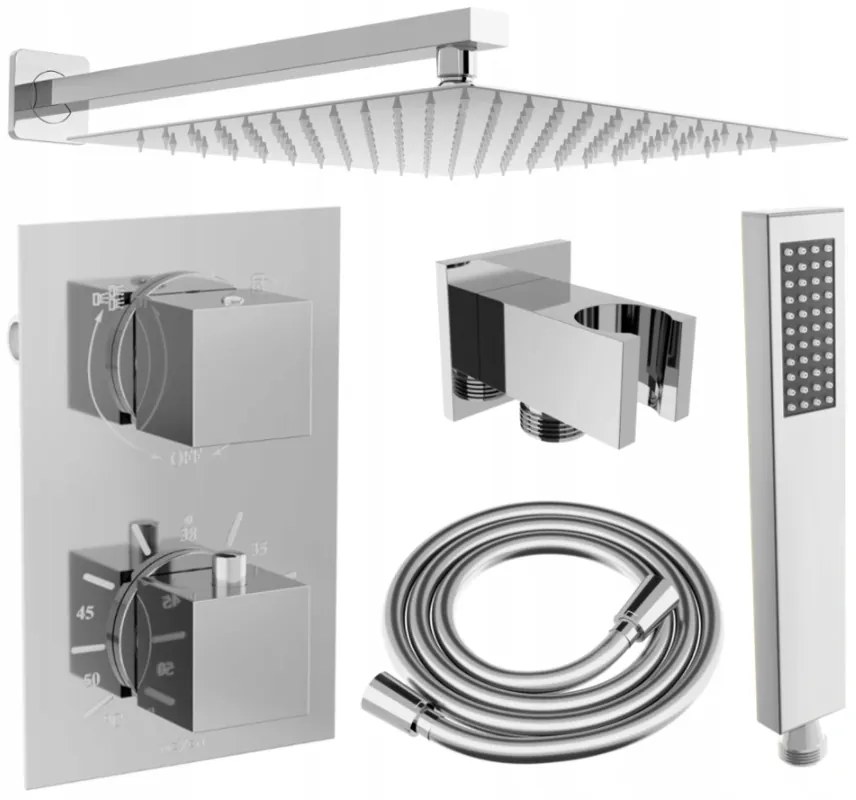 Mexen Cube DR02 podomietkový sprchový set s dažďovou sprchou 25x25 cm (6v1), chrómová, 77502DR0225-00
