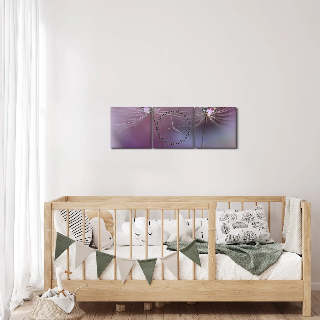 Obraz kvapôčok na páperí (s hodinami) (90x30 cm)