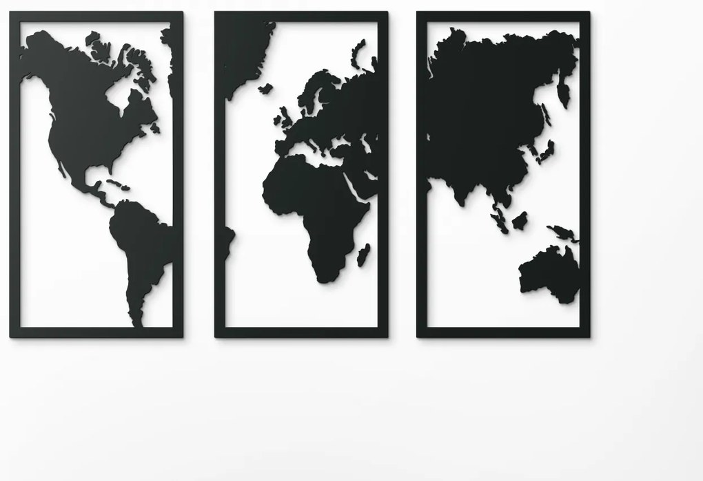 drevko Viacdielny obraz mapa sveta Rozmer obrazu: 50 x 89 cm, Farba dekorácie: Čierna