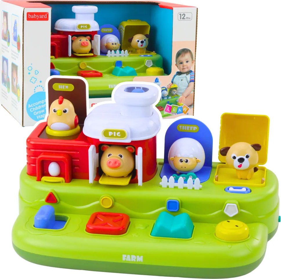 LEAN Toys Interaktívna vzdelávacia hračka pre batoľatá Pop-Up Animal Farm
