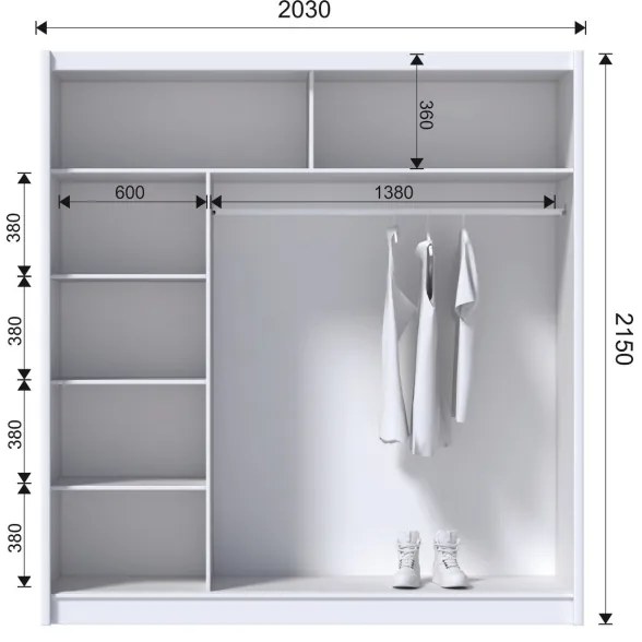 Šatní skriňa so zrkadlom SABRINA 203x215 cm biela