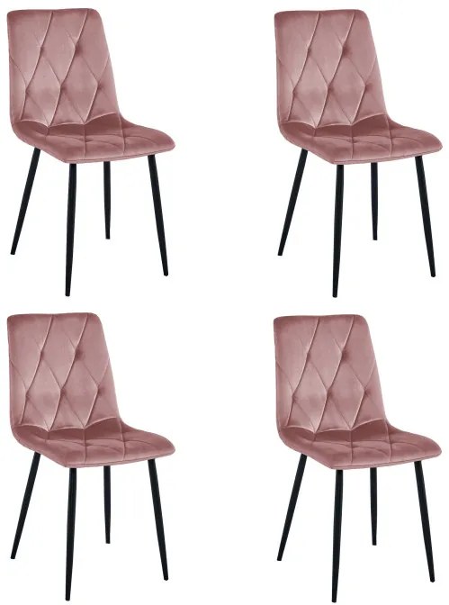 Set štyroch jedálenských stoličiek LIBRA zamatové, ružové / čierne nohy (4 ks)