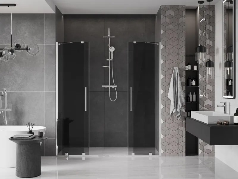 Mexen Velar Duo, posuvné sprchové dvere do otvoru 200 cm, 8mm šedé sklo, chrómová, 871-200-000-42-01