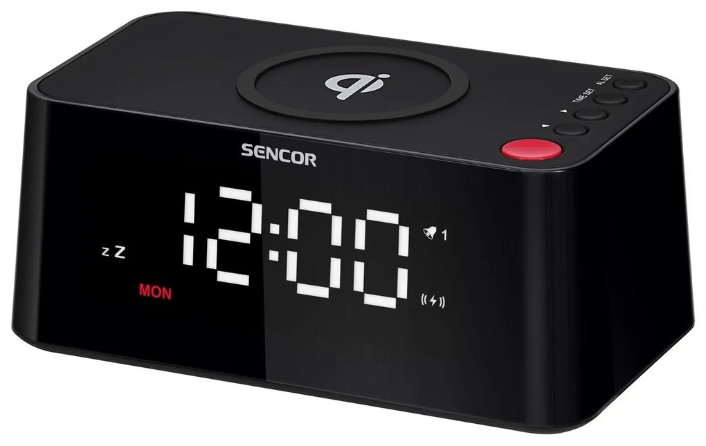Sencor SDC 7600 Qi hodiny s nabíjačkou, čierna