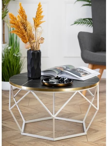 Konferenčný stolík DIAMOND 40x70 cm zlatá/čierna/biela