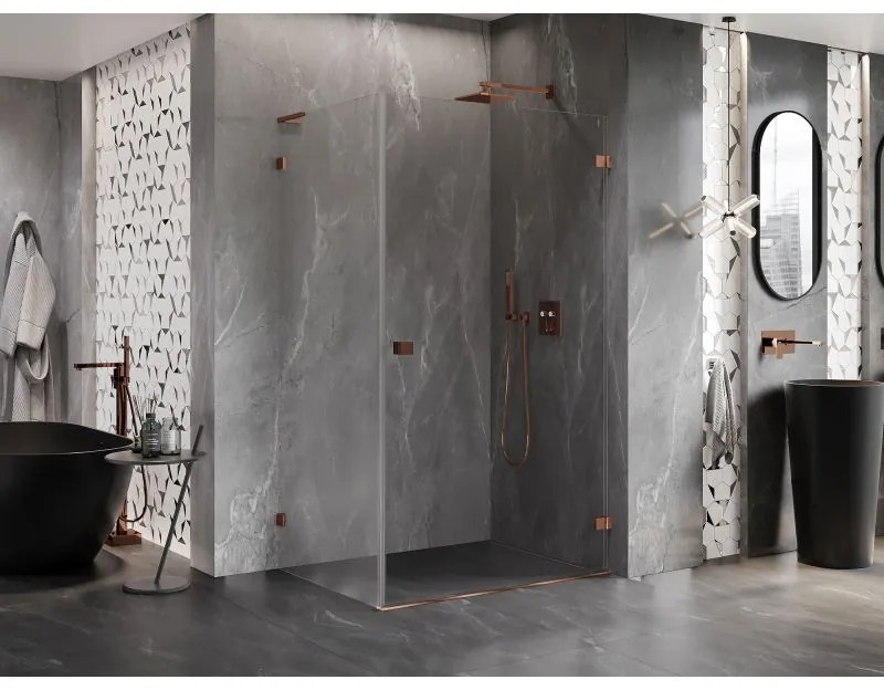 Mexen Lunar-B L pravý výklopný sprchový kút 85 x 80 cm, číre sklo, ružové zlato, 832L-085-080-60-00-P