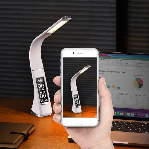 Immax 08949L - LED Stmievateľná stolná lampa s displejom LEATHER LED/7W/230V biela