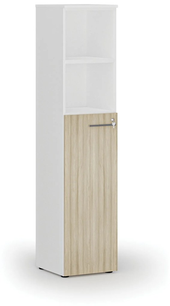 Kombinovaná kancelárska skriňa PRIMO WHITE, dvere na 3 poschodia, 1781 x 400 x 420 mm, biela/dub prírodná