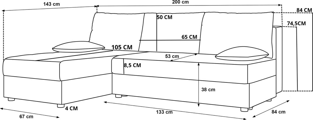 Rozkladacia obojstranná sedacia súprava do L VENORIA SLIM 200x143 cm, béžová + 2 vankúšiky ZDARMA