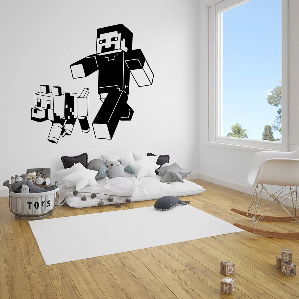 Veselá Stena Samolepka na stenu na stenu Minecraft so psom Farba: černá