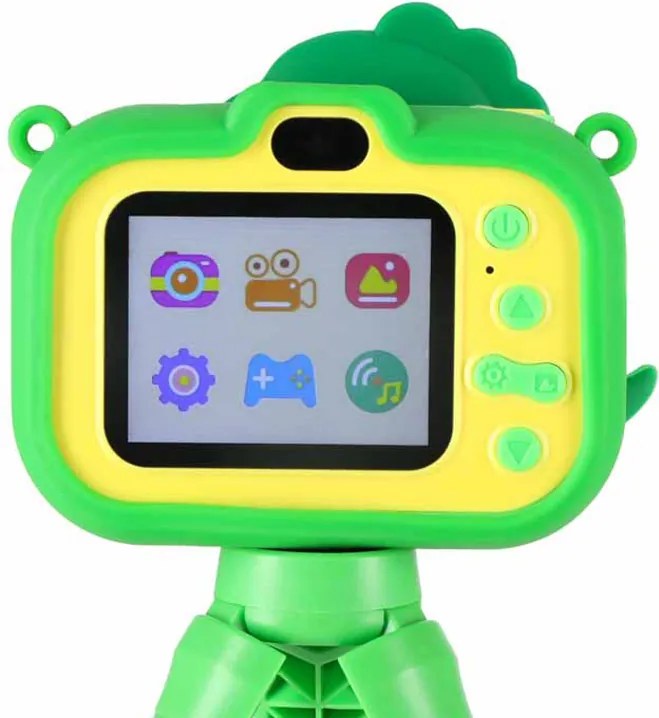 Detský digitálny fotoaparát KIK Dinosaurus so statívom, zelený