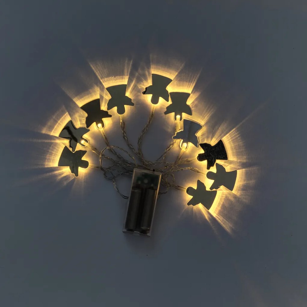 DECOLED LED světelný řetěz na baterie, 10 teple bílých diod, 1,5 m, akryloví andílci