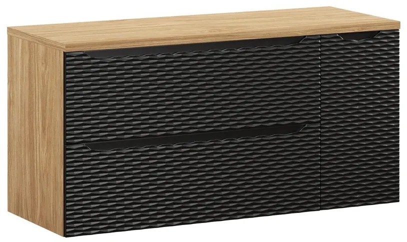 Závesná skrinka pod umývadlo Ocean s doskou 120 cm čierna/dub olejovaný