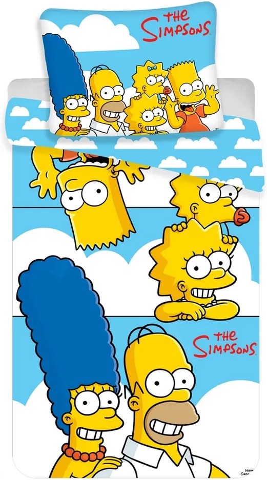 Jerry Fabrics Detské bavlnené obliečky Simpsons Family clouds, 140 x 200 cm, 70 x 90 cm