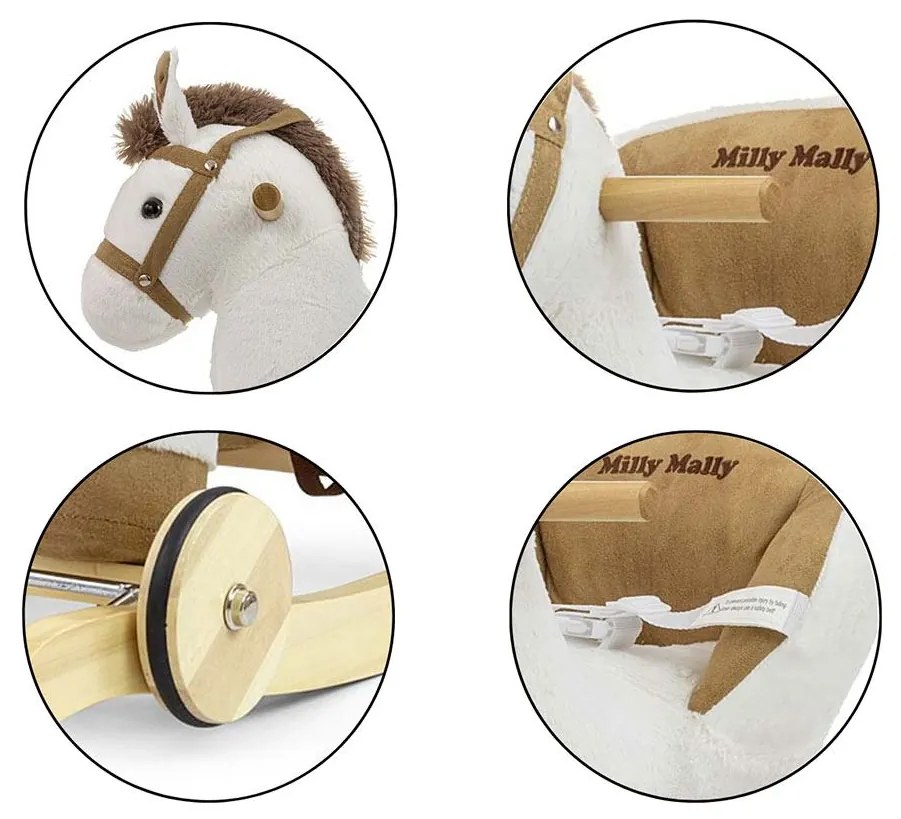 Hojdací koník s melódiou a kolieskami Milly Mally Polly biely