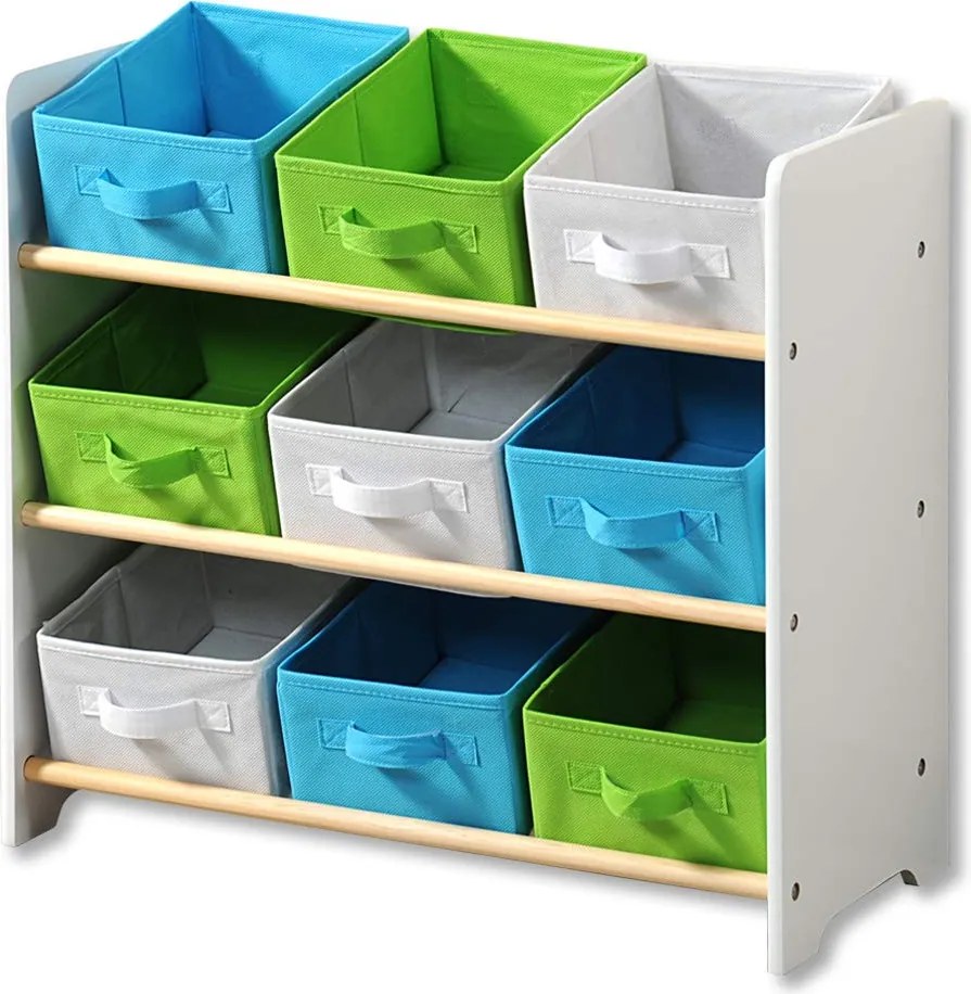 Kesper 2. akosť - Detský regál, organizér na hračky s 9 úložnými boxmi, modro-zelený