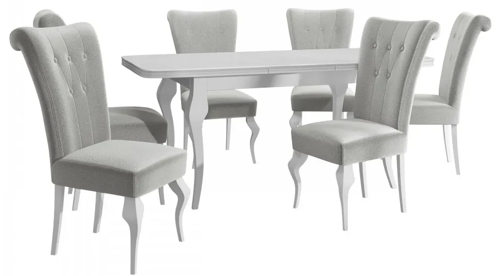 Rozkladací stôl Julia so 6 stoličkami ST63, Dostupné poťahy: Magic Velvet 2216, Farby: biela / biely lesk