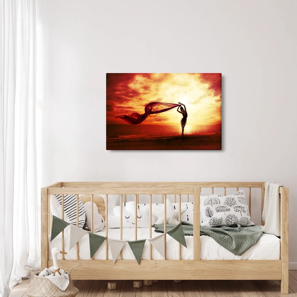 Obraz - Silueta ženy v západu slnka (90x60 cm)