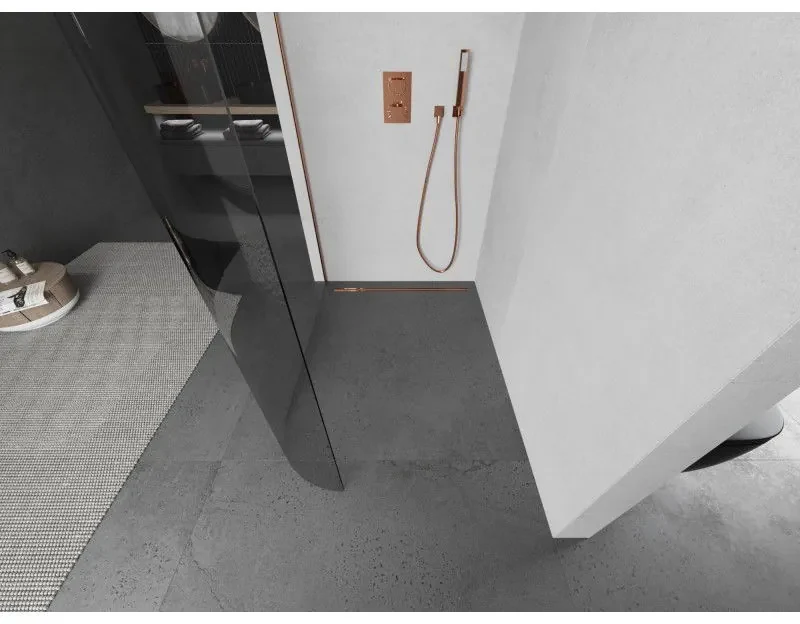 Mexen Kioto L, sprchová zástena Walk-In 110 x 200 cm, 8mm číre sklo, medený matný profil, 800-110-103-65-06