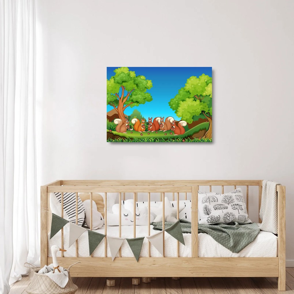 Sklenený obraz - Veselé veveričky (70x50 cm)