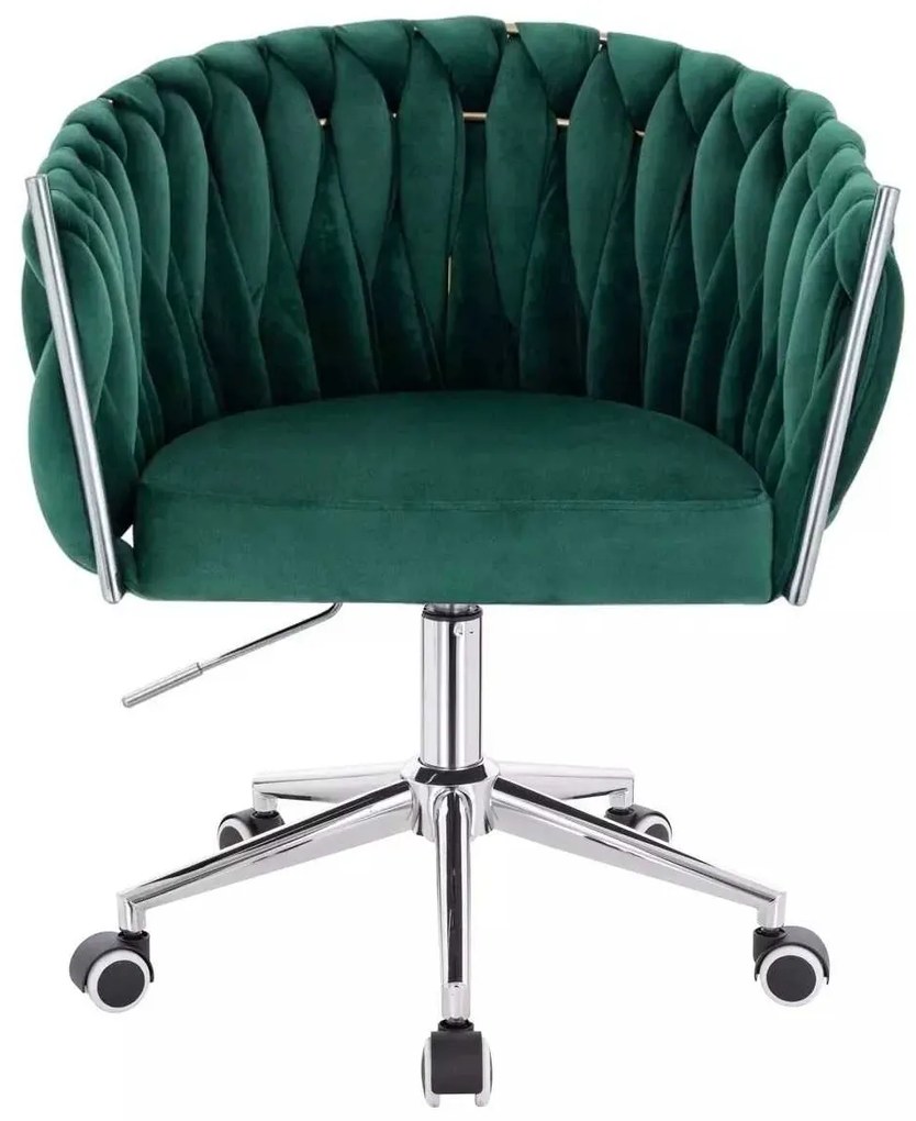 LuxuryForm DESIGN Stolička NORDEN VELUR na striebornej podstave s kolieskami - zelená