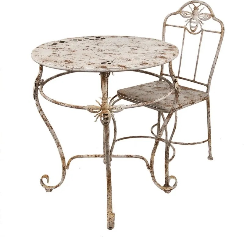 Biela antik kovová záhradná stolička so včielkou French - 47*47*91 cm
