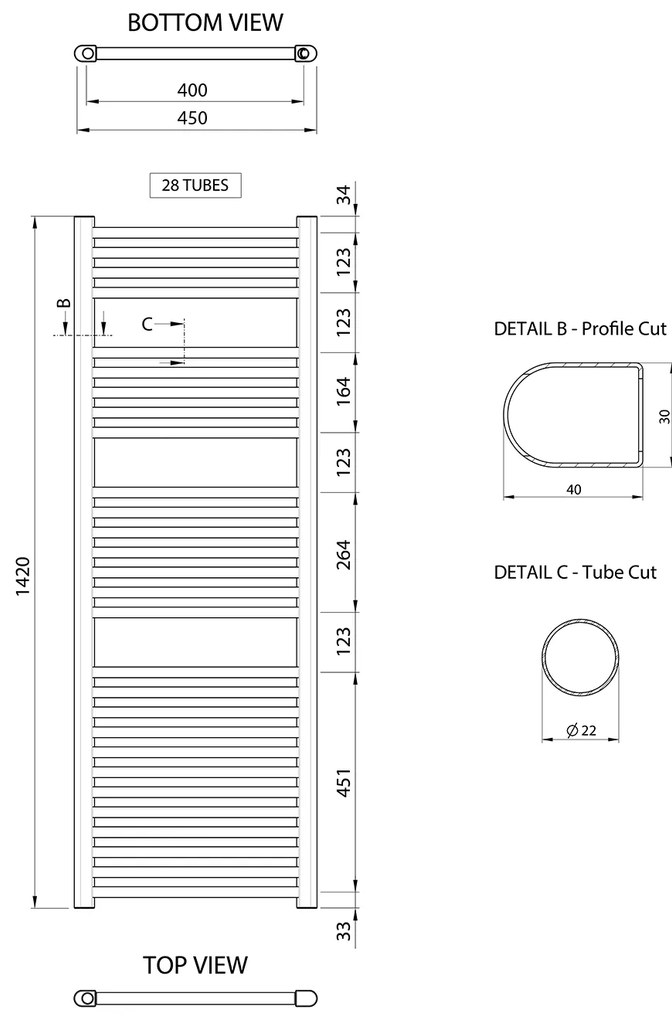 Aqualine Aqualine, ALYA vykurovacie teleso rovné 450x1420mm, chróm, LLR107