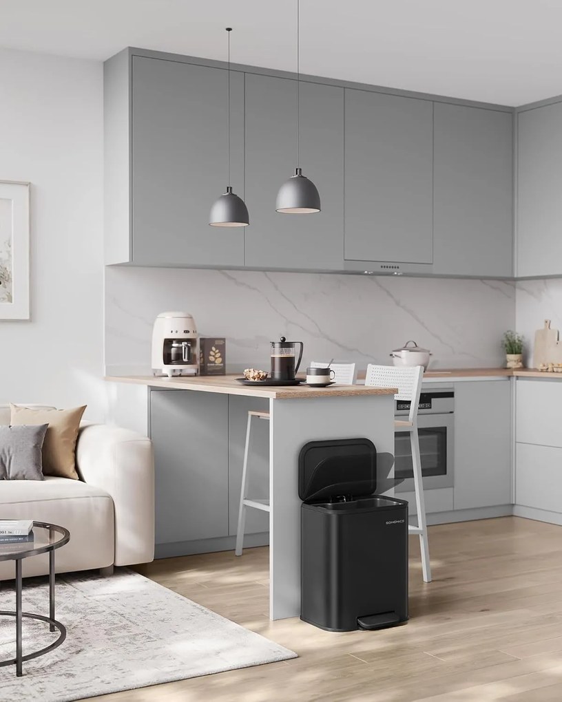 Kuchynský pedálový odpadkový kôš, 20 litrový oceľový kôš, atramentovo čierny