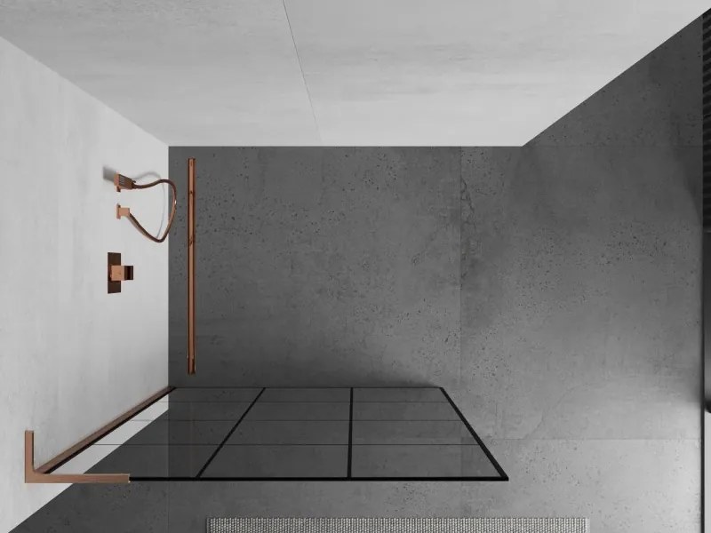 Mexen Kioto L, sprchová zástena Walk-In 110 x 200 cm, 8mm číre sklo čierny vzor, medený matný profil, 800-110-103-65-77
